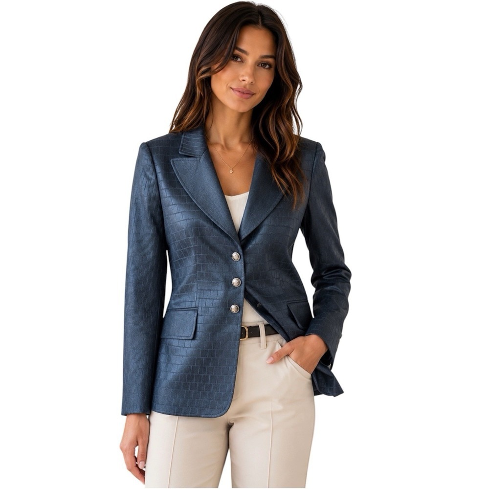 ESCADA Margaretha Ley Wool Blend Blazer Jacket EU 38 US 8 Blue Gray Made Germany